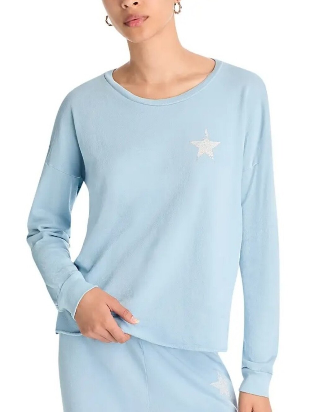 Light Blue Star-Detail Long Sleeve Women's Top